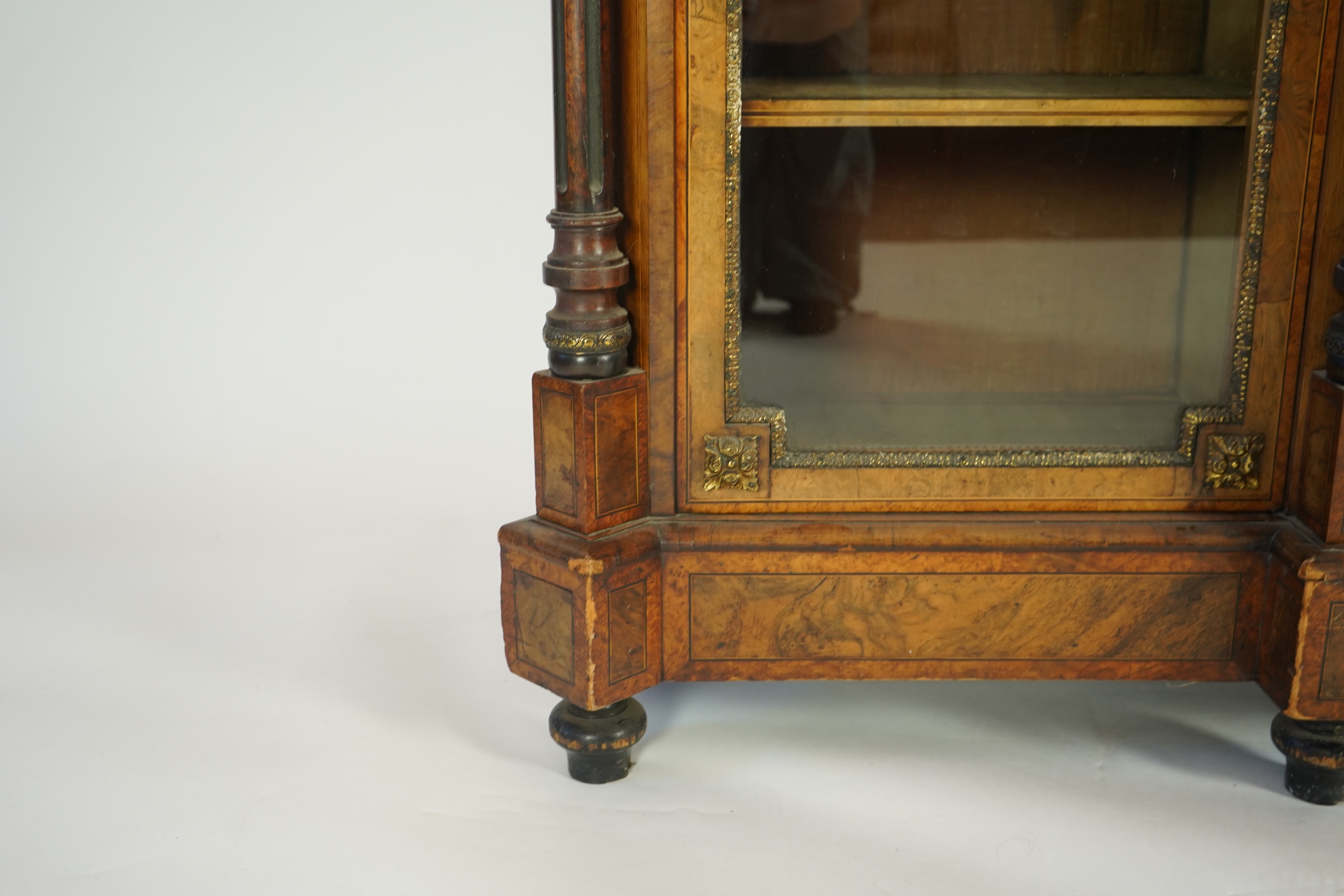 A Victorian birds eye maple banded, gilt metal mounted figured walnut side cabinet